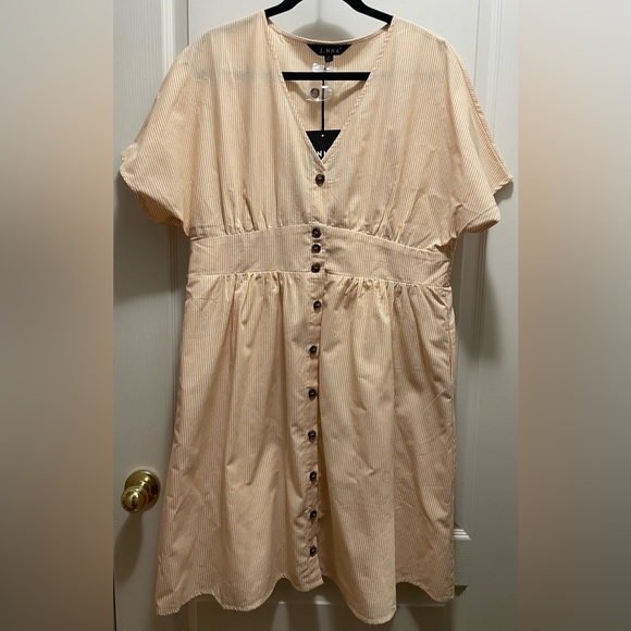 NWT J.NNA Women’s Summer A-line dress. Yellow and white stripes. Size 1XL - Picture 1 of 4